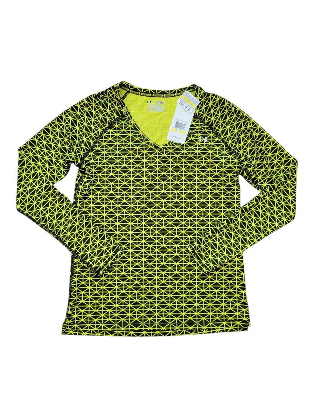 NWT Under Armour Fitted Long Sleeve Tee Heat Gear Neon Yellow & Black MD